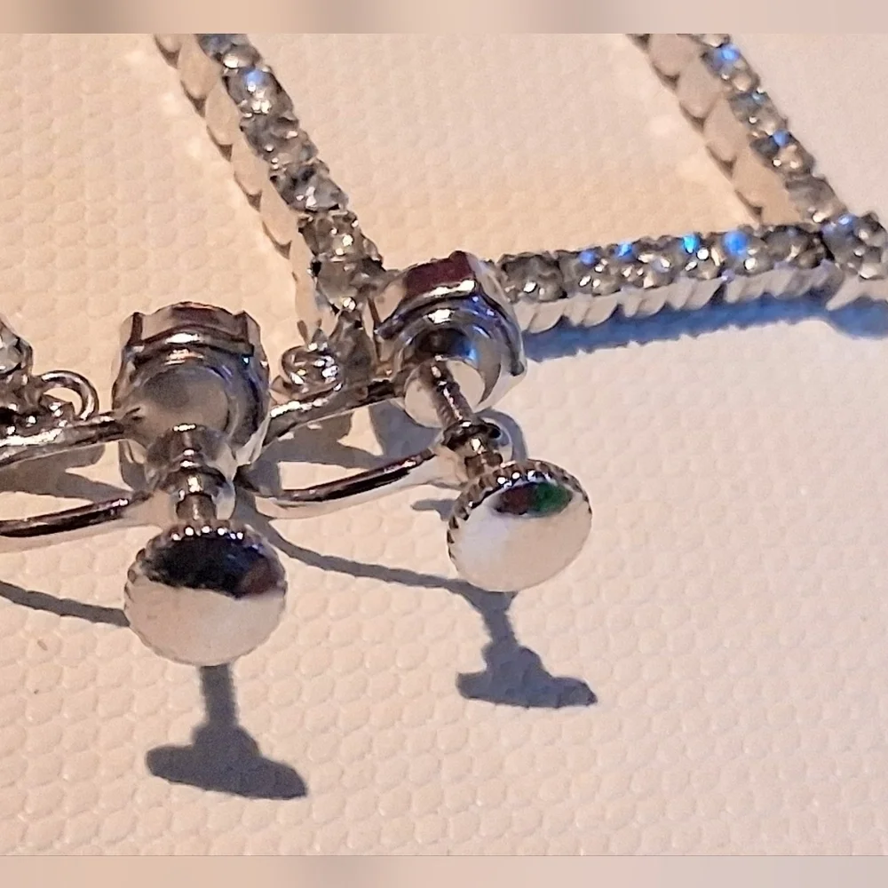 * Vintage Rhinestones Square Shaped Dangle Drop Screwback Earrings